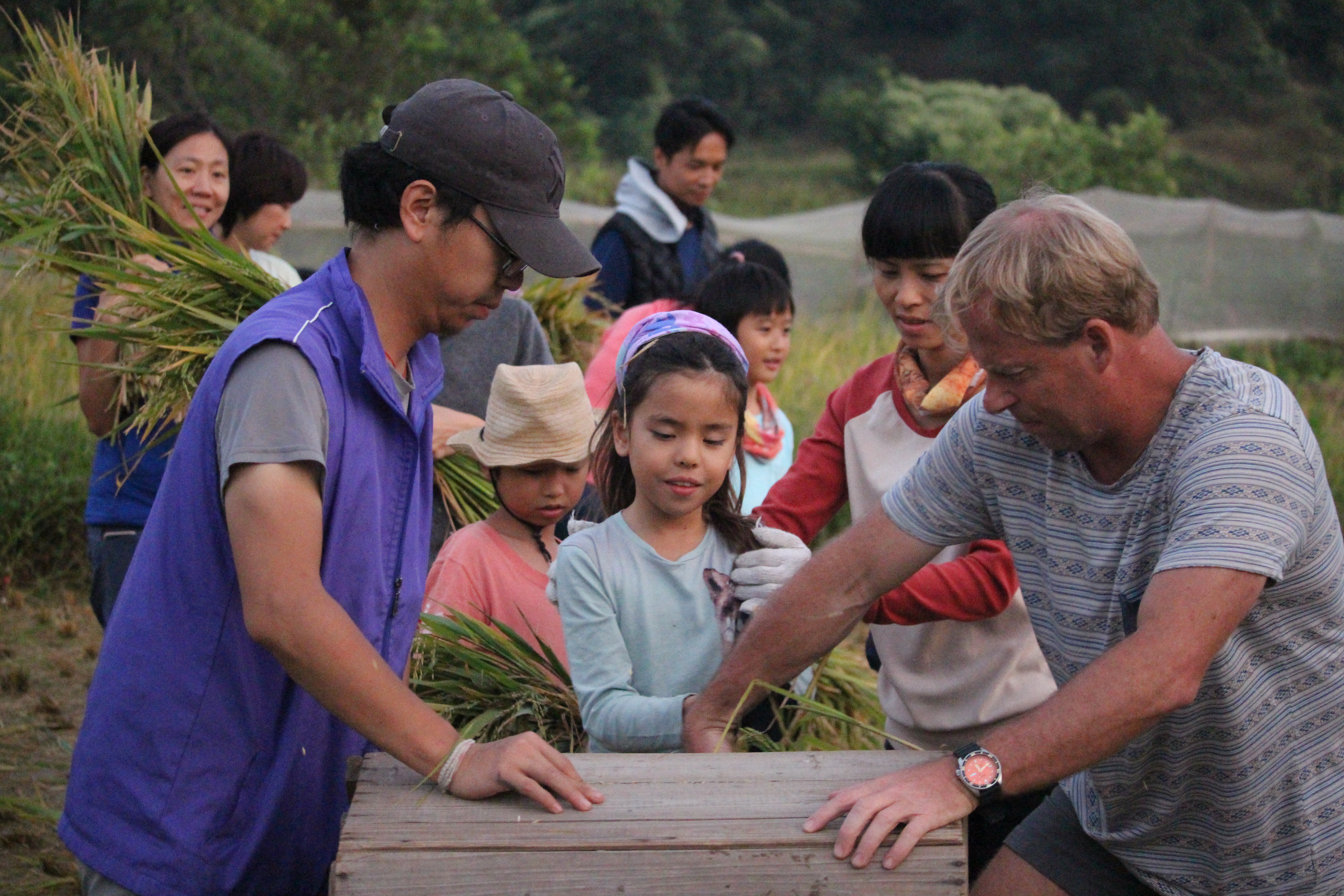 Foreign teacher and students completing a field activity